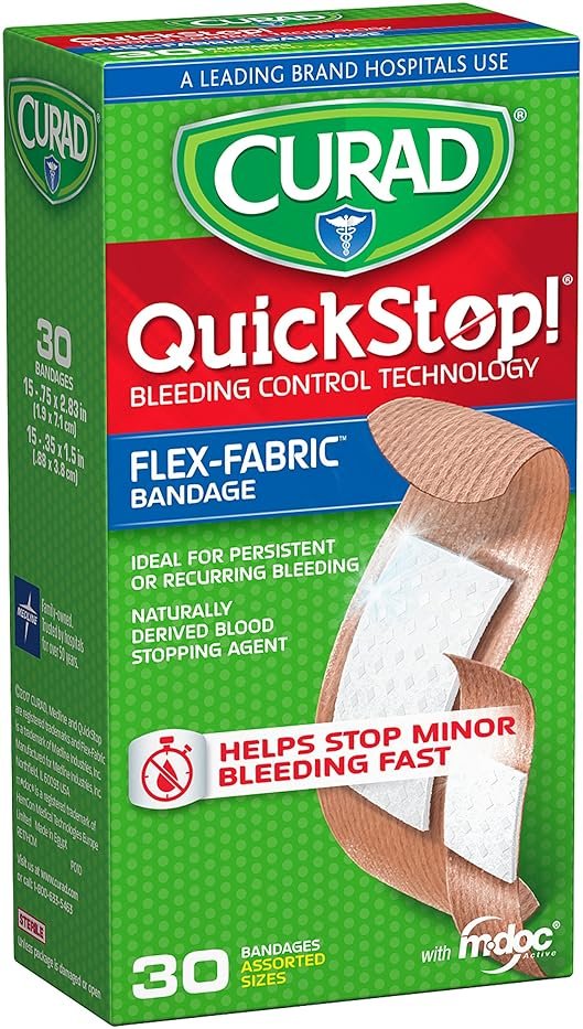 CURAD QuickStop Bleeding Control Flexible Fabric Bandages, Assorted Sizes, 30 Count - Product Image