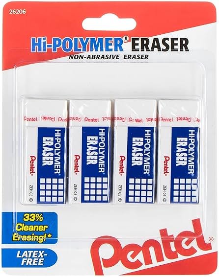 Pentel Hi-Polymer Block Eraser Small White, Pack of 4 (ZEH05BP4) - Product Image