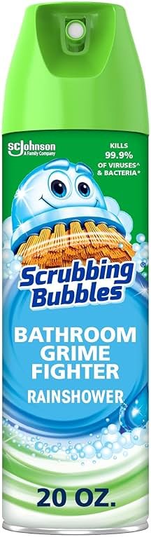 Scrubbing Bubbles Bathroom and Shower Cleaner Disinfectant Aerosol, Foaming Action Bathroom Grime Fighter, Rainshower Scent, 20oz - Product Image