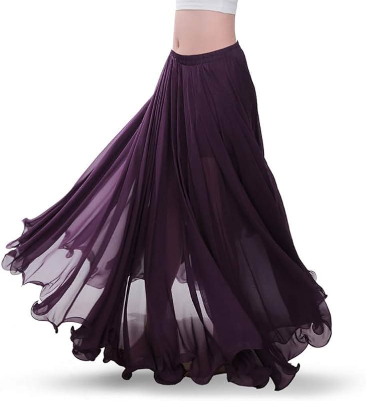 ROYAL SMEELA Chiffon Belly Dance Skirt for Women Belly Dancing Costume Outfit Tribal Maxi Full Skirts Solid Color Skirt Voile - Product Image