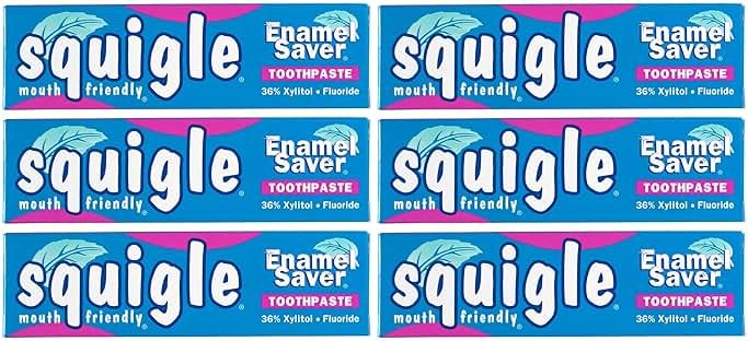 Squigle Enamel Saver Toothpaste (Canker Sore Prevention & Treatment) Prevents Cavities, Perioral Dermatitis, Bad Breath, Chapped Lips - 6 Pack - Product Image