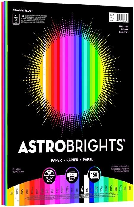 Neenah Paper Astrobrights Color Paper, 8.5” x 11”, 24 lb/89 gsm, Spectrum 25-Color Assortment, 150 Sheets (80933-01) - Product Image