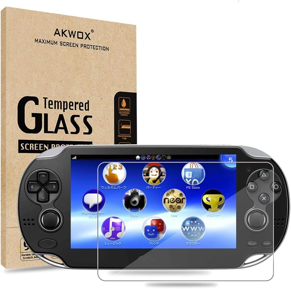 AKWOX Screen Protector Compatible with PS Vita 1000 (Pack of 2), Premium HD Clear 9H Tempered Glass Screen Protective Film High Clarity Touch Accuracy - Product Image