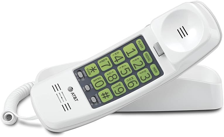 AT&T TRIMLINE 213 Corded Home Phone with Extra Big Buttons & Visual Ringer. No AC Power Required, Improved Easy-Wall-Mount, Lighted Keypad, 10 Speed Dial Keys, Volume Control, Senior Friendly. White - Product Image