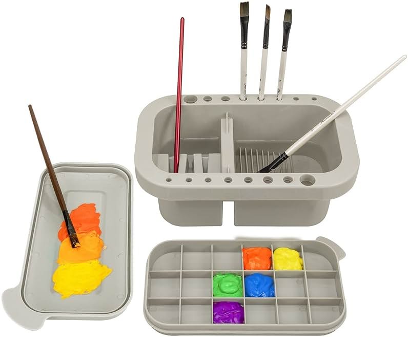 MyLifeUNIT Paint Brush Cleaner, Paint Brush Holder and Organizers with Palette for Acrylic, Watercolor, and Water-Based Paints (Grey) - Product Image