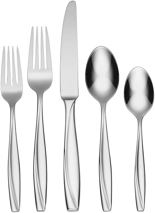 Oneida Silverware Set, Camlynn Mirror 20-Piece Everyday Flatware Set, Service For 4, 18/0 Stainless Steel, Knives Spoons And Forks Sets, Dishwasher Safe, Home and Kitchen Utensils(Silver, 20 Piece) - Product Image