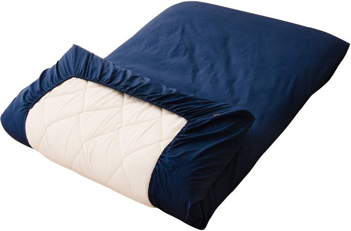 EMOOR 100% Cotton Cover (Elastic Fitted Sheet) for Japanese Futon Mattress EM-Color, Twin/Twin-Long Size, Navy, Made in Japan - Product Image