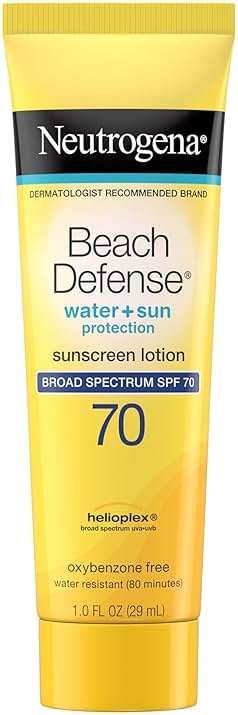 Neutrogena Beach Defense Water Resistant Sunscreen Body Lotion with Broad Spectrum SPF 70, Oil-Free, PABA-Free & Fast-Absorbing, Oxybenzone-Free, Travel Size, 1 oz, 48 Pack - Product Image
