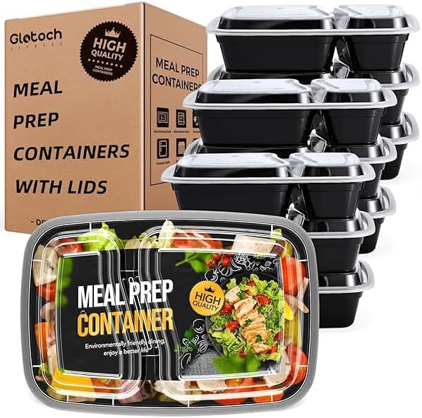 50 Pack (100-Piece) 32 oz Sturdy Leakproof 2-Compartment Meal Prep Containers with Lids, Plastic Food Storage Containers for Lunch, Microwave, Freezer, and Dishwasher Safe Takeout Containers - Product Image