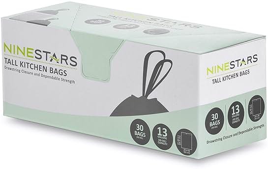 NINESTARS NSTB-13-30 Extra Strong White Trash Bag w/Drawstring Closure, 13 Gal. / 49 L., 30 count - Product Image