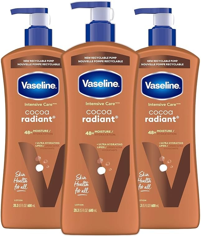 Vaseline Intensive Care Body Lotion Cocoa Radiant 3 count for Dry Skin Lotion Made with Ultra-Hydrating Lipids and Pure Cocoa Butter for a Long-Lasting, Radiant Glow 20.3 Oz - Product Image
