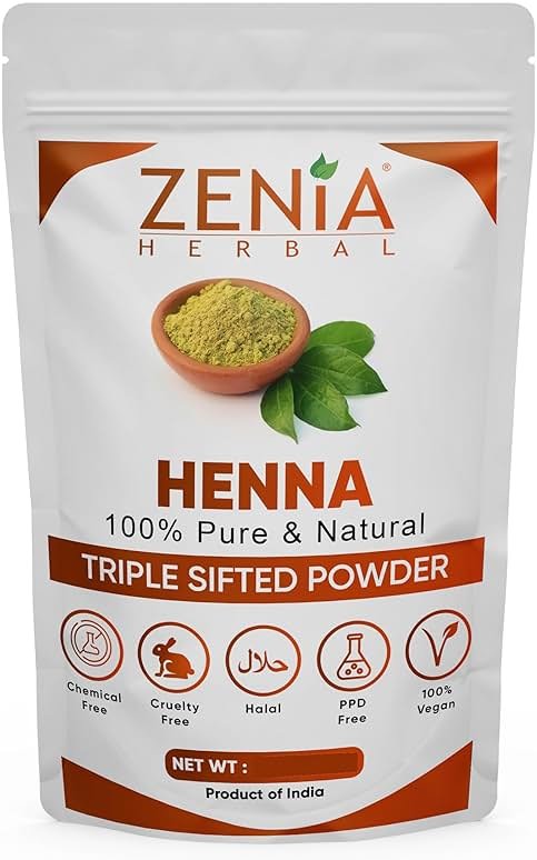 Zenia 100% Pure & Natural Henna Powder (Lawsonia Inermis) | 100g (3.5 oz) | Orange-Red Hair Color | Triple Sifted | Fresh from Rajasthan | No Chemicals, No Additives - Product Image