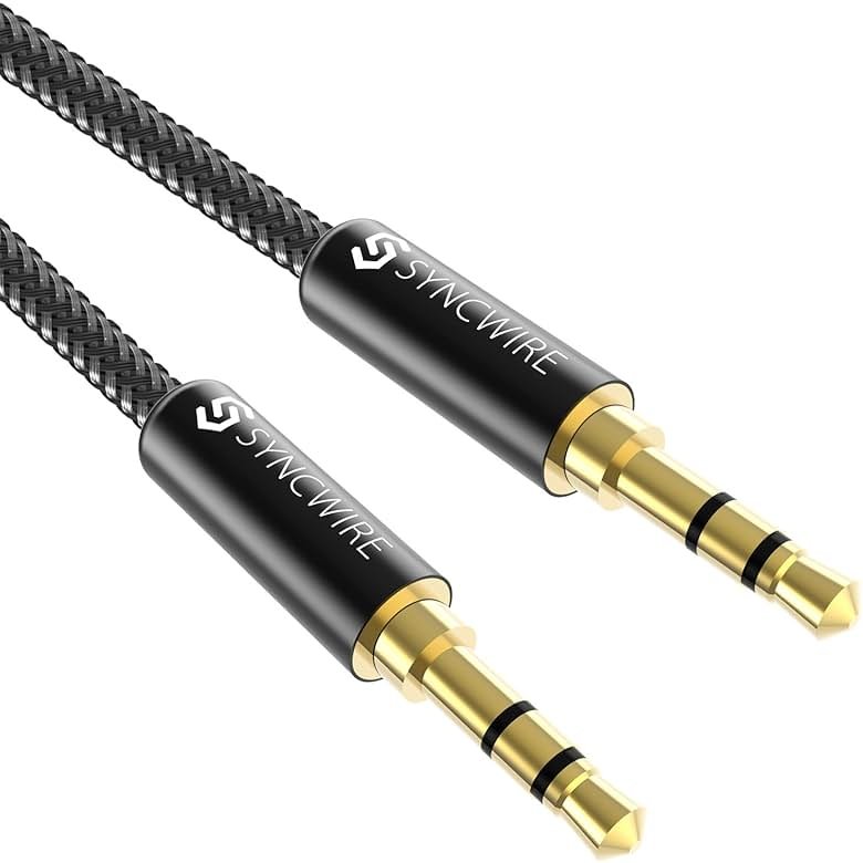 Syncwire 3.5mm Nylon Braided Aux Cable (3.3ft/1m,Hi-Fi Sound), Audio Auxiliary Input Adapter Male to Male Cord for Headphones, Car, Home Stereos, Speaker, iPhone, iPad, iPod, Echo & More – Black - Product Image