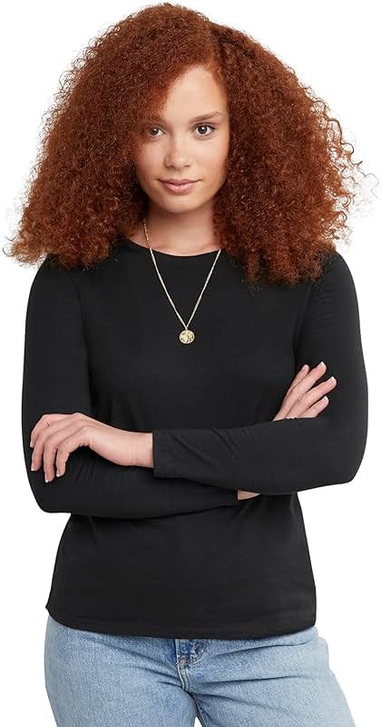 Hanes Women's Originals Long Sleeve Cotton T-Shirt, Lightweight Crewneck Tee, Modern Fit - Product Image