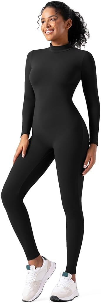 speerise Women Bodysuit Rompers Long Sleeve Jumpsuits Leotards One Piece Tummy Control Yoga Workout Outfits - Product Image