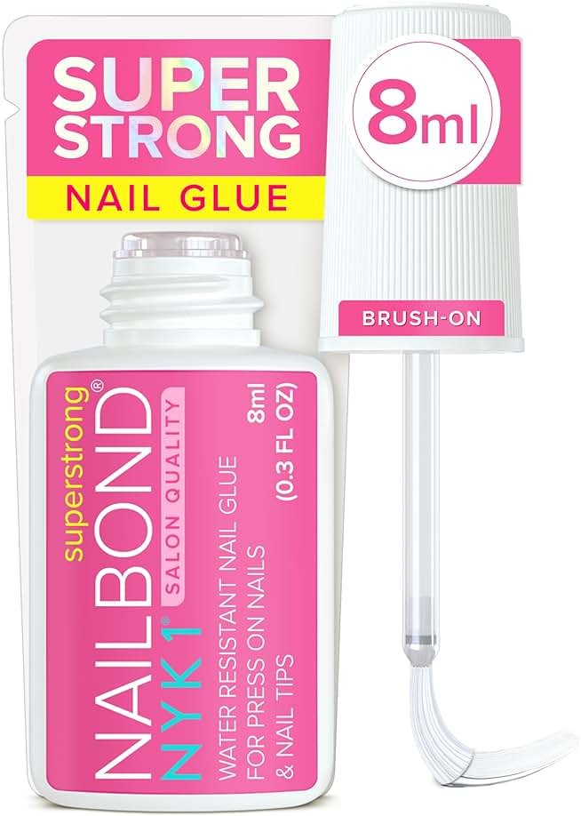 Super Strong Nail Glue for Press On Nails, Nail Tips & Acrylic Nails (8ml) NYK1 NailBond Brush On Glue for Press Ons, Tips & Acrylics - Long Lasting, Maximum Strength, Mess-Free Application - Product Image