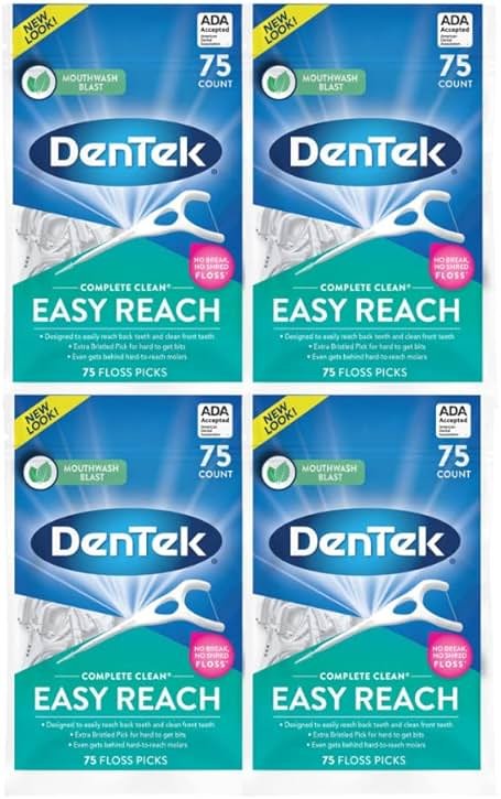 DenTek Complete Clean Easy Reach Floss Picks, Advanced Fluoride Coating, Mouthwash Blast Flavor, 75 ct. (Pack of 4) - Product Image