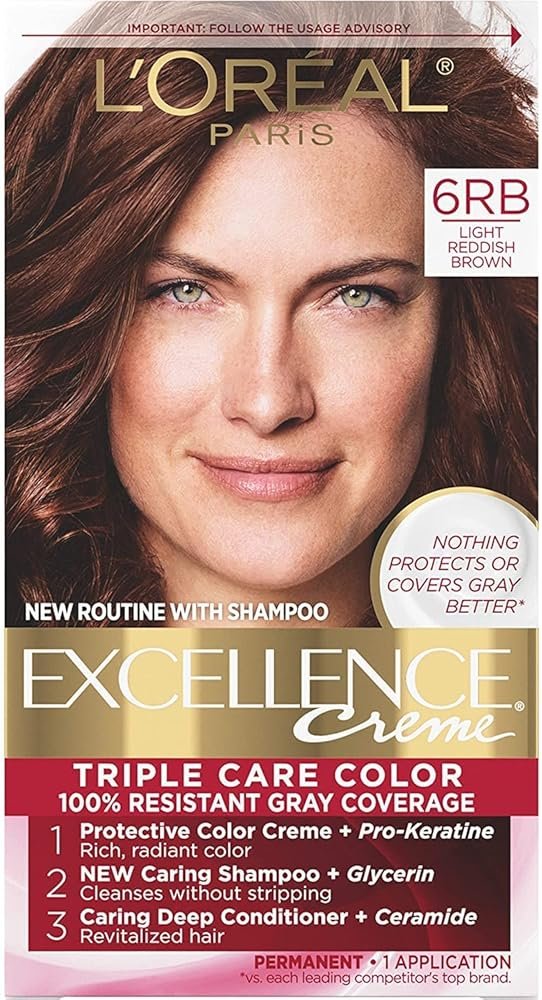 L'Oreal Excellence Creme Triple Protection Hair Color, Light Reddish Brown (Warmer) [6RB] 1 Each (Pack of 6) - Product Image
