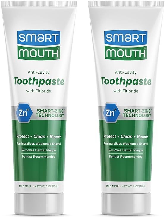 SmartMouth Anti-Cavity + Zinc Toothpaste - Fluoride for Cavity Prevention - Remineralizes Enamel - Sensitive Whitening - Alcohol-Free, Sugar-Free & Gluten-Free - 6 oz, 2-Pack - Product Image
