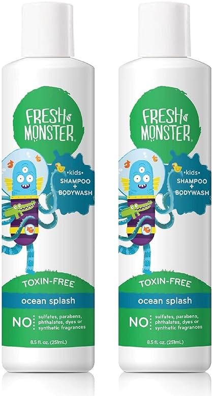Fresh Monster 2-in-1 Natural Shampoo & Body Wash for Kids, Toxin-Free, Hypoallergenic, Ocean Splash (2 Pack, 8.5oz/each) - Product Image