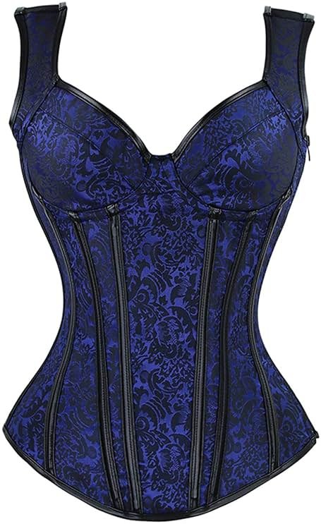 Kimring Women's Gothic Jacquard Shoulder Straps Tank Overbust Corset Bustiers - Product Image