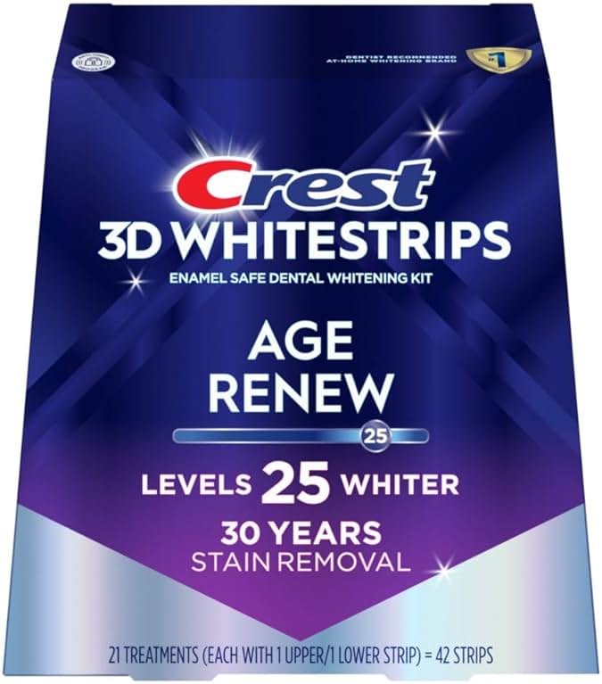 Crest 3D Whitestrips Age Renew – Teeth Whitening Kit, 21 Treatments, Each with 1 Upper/1Lower, 42 Strips – Crest 3DWhite Teeth Whitening Strips - Product Image