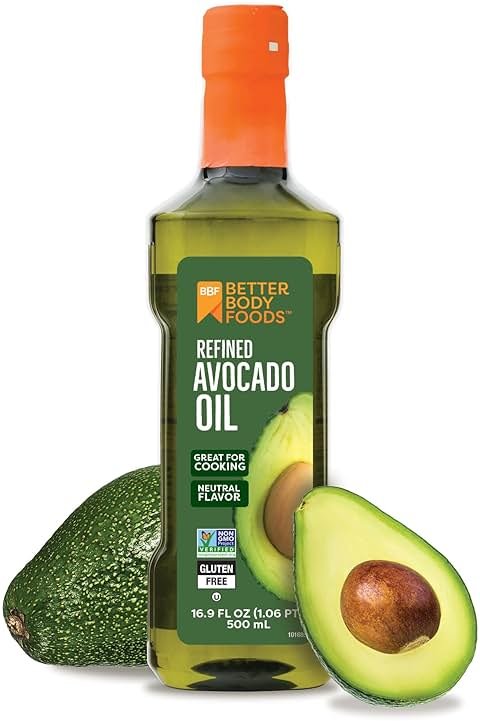 BetterBody Foods Refined Avocado Oil, Non-GMO Cooking Oil, Kosher, Keto and Paleo Diet Friendly, Frying, Baking, 500 mL, 16.9 Fl Oz - Product Image