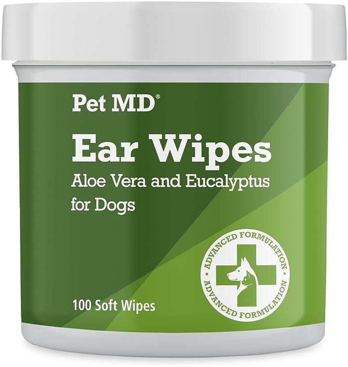 Pet MD Dog Ear Cleaning Wipes – Otic Cleanser for Dogs, Soothing Ear Care with Aloe Vera & Eucalyptus, Regular Wipes, 100 Count - Product Image