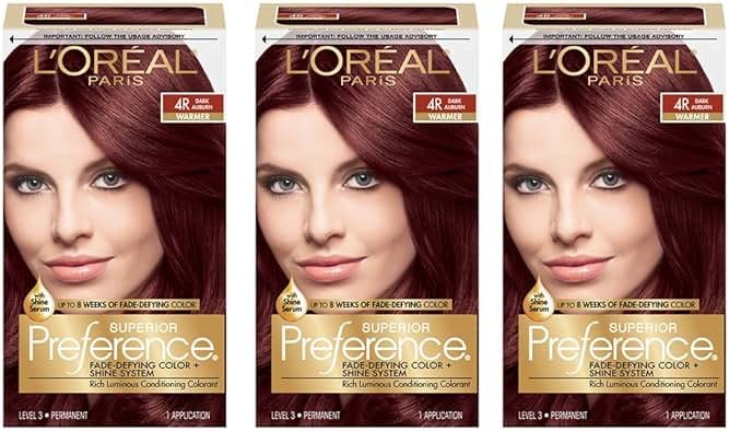 L'Oreal Paris Superior Preference Fade-Defying + Shine Permanent Hair Color, 4R Dark Auburn, Pack of 3, Hair Dye - Product Image