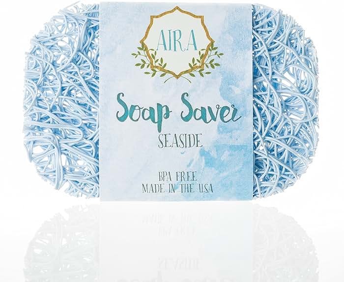 Aira Soap Saver - Soap Dish & Soap Holder Accessory - BPA Free Shower & Bath Cleanser Holder - USA Made - Drains Water, Circulates Air, Extends Life - Easy to Clean, Fits All Dish Sets - Seaside - Product Image
