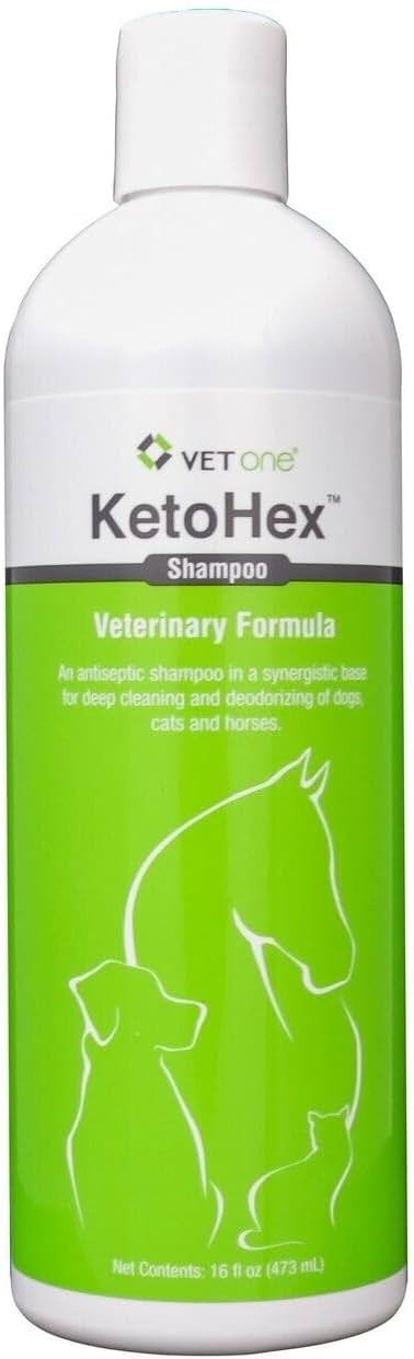 KetoHex Cat and Dog Shampoo - 16 oz Anti Bacterial Cat & Dog Flea And Tick Treatment, For Sensitive Skin Infections & Lesions, Protects & Moisturizes, Antifungal Treatment For Dogs & Cats - VetOne - Product Image