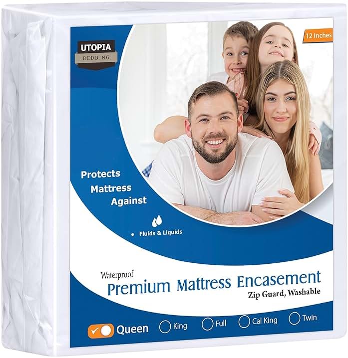 Utopia Bedding Premium Waterproof Bed Bug Mattress Cover, Queen Zippered Mattress Protector, 12 Inches Deep, Dust Mite Proof 6-Sided Mattress Encasement for Bed - Product Image
