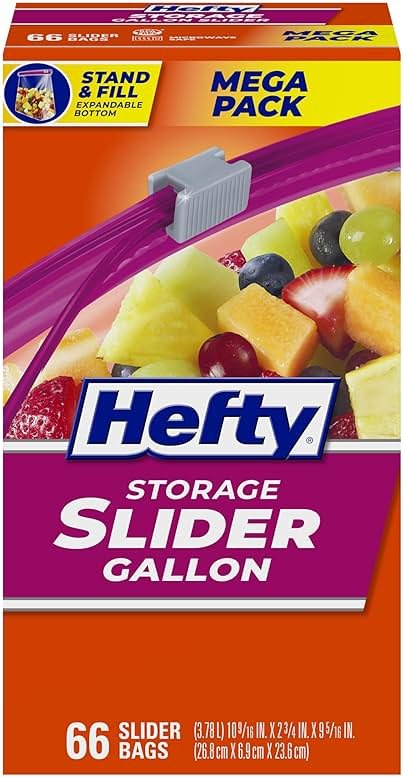 Hefty Slider Kitchen Storage Bags, Gallon Size, Zipper Closure, 66 Count - Product Image