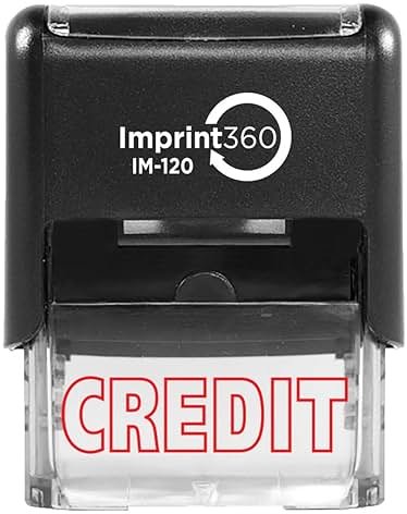 Supply360 AS-IMP1040 - Credit, Outlined Text, Heavy Duty Commerical Quality Self-Inking Rubber Stamp, Red Ink, 9/16" x 1-1/2" Impression Size, Laser Engraved for Clean, Precise Imprints - Product Image