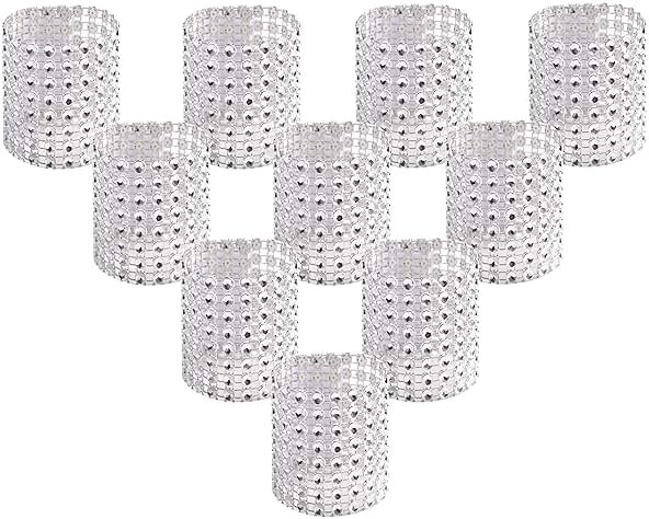 SKY CANDYBAR 100pcs Napkin Rings,Rhinestone Napkin Rings Diamond Silver for Table Decorations,Wedding,Dinner,Party,DIY Decoration - Product Image