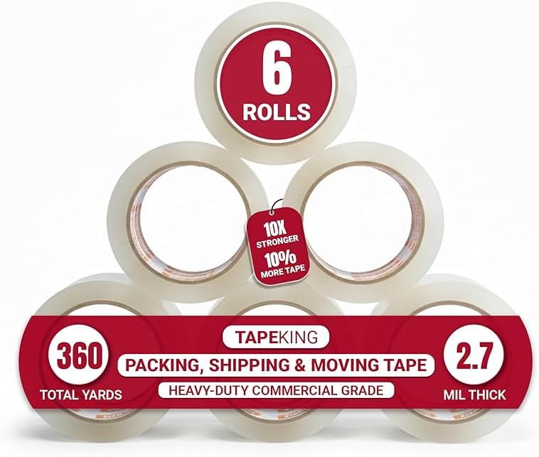 Tape King Clear Packing Tape - 60 Yards Per Roll (Pack of 6 Rolls) - Stronger & Thicker 2.7mil, Heavy Duty Adhesive Industrial Depot Tapes for Moving Packaging Shipping, Office & Storage - Product Image