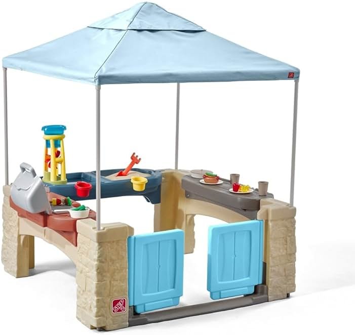 Step2 All Around Playtime Patio with Canopy Playset – Shaded Outdoor Playhouse for Kids with Realistic, Interactive Features, Room for Multiple Toddlers to Play – Dimensions: 60" H x 47.5" W x 47.5" D - Product Image