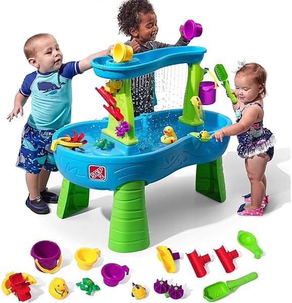 Step2 Rain Showers Splash Pond Water Table, Kids Water and Sand Activity Sensory Playset, Summer Outdoor Toys, 13 Piece Water Toy Accessories, For Toddlers 1.5+ Years Old, Blue & Green - Product Image