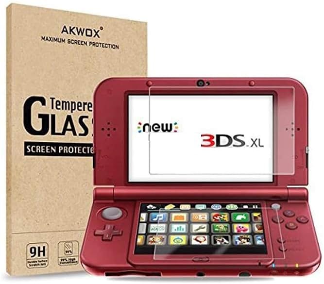 AKWOX (2 in 1) Tempered Glass Screen Protector + HD Clear Crystal PET Screen Protective Filter Compatible with 3DS XL/New 3DS XL - Product Image