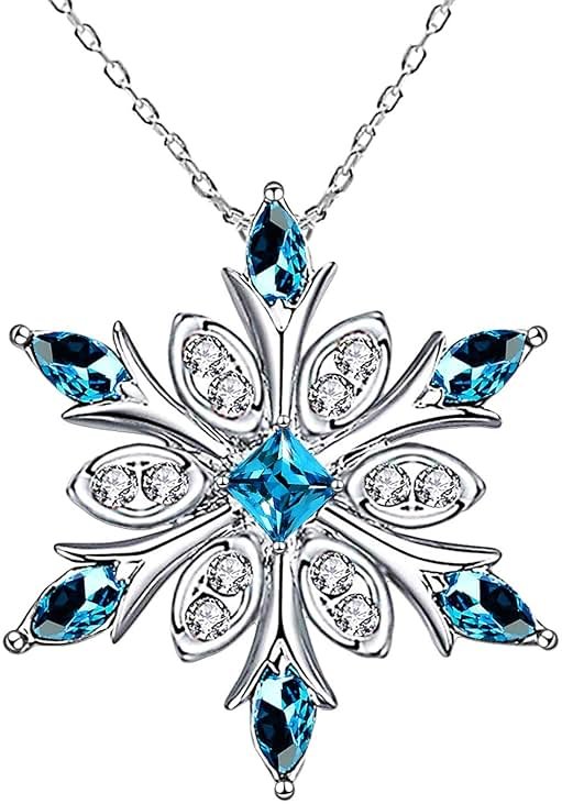 Elensan Women's 925 Sterling Silver Blue Crystals Snowflake Pendant Fashion Necklace Collarbone Chain - Product Image