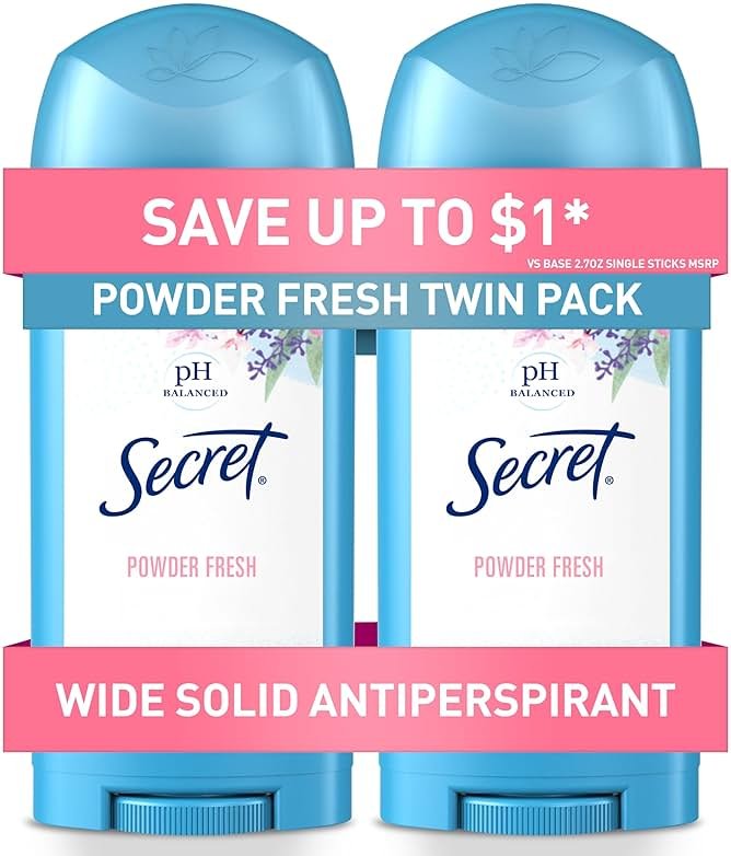Secret Antiperspirant and Deodorant for Women, 24hr Sweat & Odor Protection, PH Balanced Protection, Gentle on Skin, Wide Solid, Powder Fresh Scent, 2.7 oz (Pack of 2) - Product Image