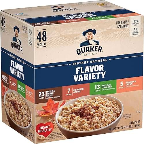 Quaker Instant Oatmeal, 4 Flavor Variety Pack, Individual Packets, 48 Count - Product Image