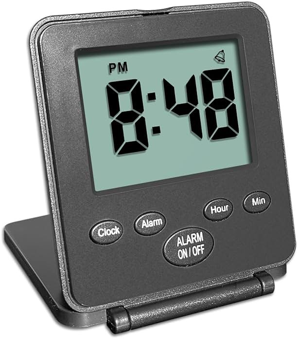 Digital Travel Alarm Clock - No Bells, No Whistles, Simple Basic Operation, Loud Alarm, Snooze, Small and Light, ON/Off Switch, 2 AAA Battery Powered, Black - Product Image