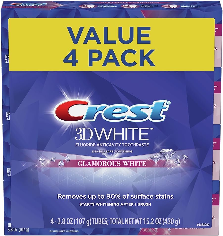 Crest Toothpaste 3D Glamorous White, Mint, (Packaging May Vary) 3.8 Oz, Pack of 4 - Product Image