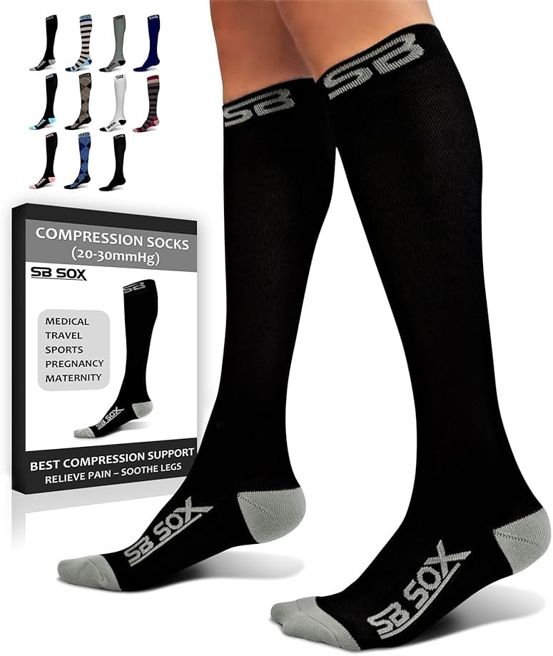 SB SOX Compression Socks for Men & Women (20-30mmHg) – Best Compression Socks for Flying, Medical, Sports, Wide Calf Fit, and Daily Wear - Product Image