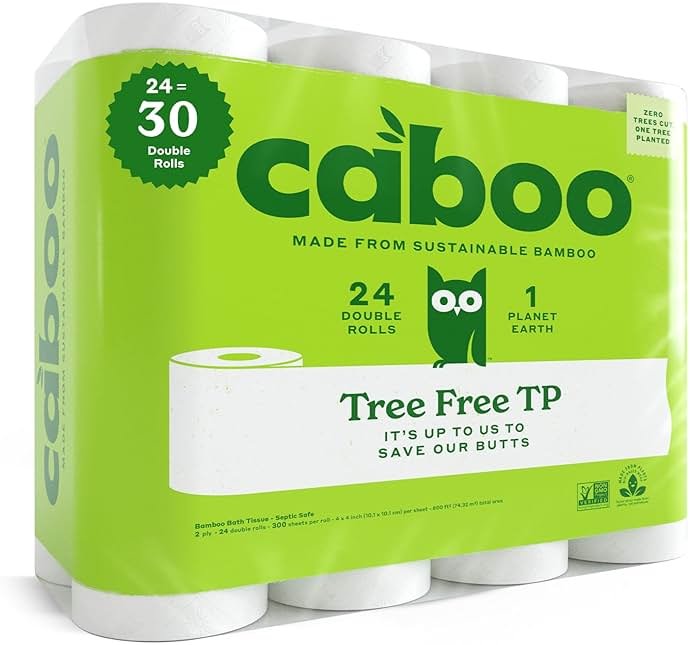 Caboo Tree Free Toilet Paper | Septic Safe, Eco Friendly, Chemical Free, Non Toxic | 2 Ply Toilet Tissue, Pack of 24 Double Rolls, 300 Sheets Per Roll - Product Image