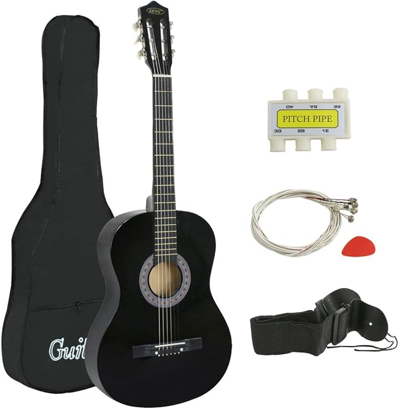 ZENY Beginners 38 inch Acoustic Guitar Package Kit for Right-handed Starters Music Lovers w/ Case, Strap, Pitch Pipe and Pick (Black) - Product Image