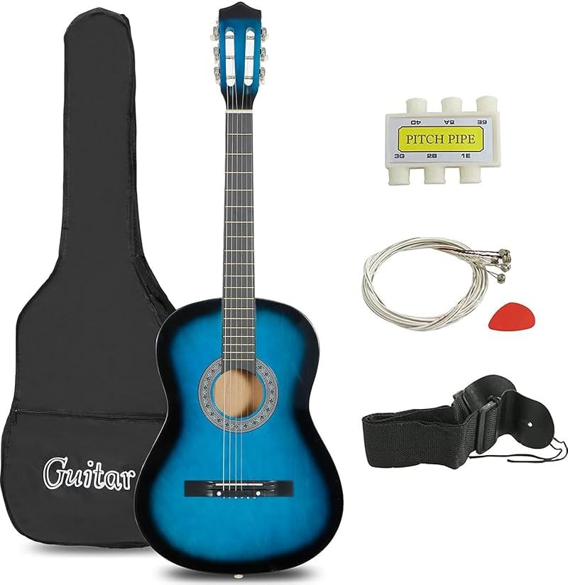 ZENY 38 inch Acoustic Guitar Full Size Beginners Package Kit for Right-handed Starters Kids Music Lovers w/Case, Strap, Pitch Pipe and Pick (Blue) - Product Image
