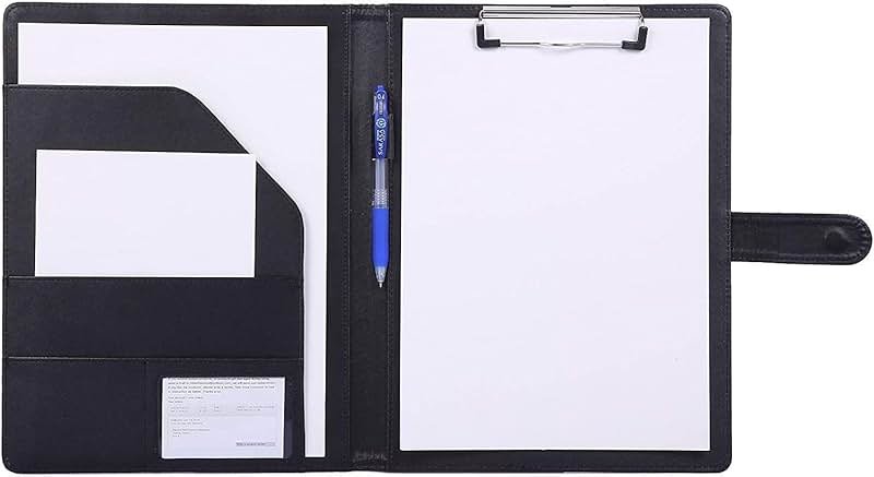 Padfolio Clipboard Folder Portfolio, Mymazn Faux Leather Storage Clipboard with Cover for Legal Pad Holder Letter Size A4 Writing Pad for Business School Office Conference Notepad Clip Boards (Black) - Product Image