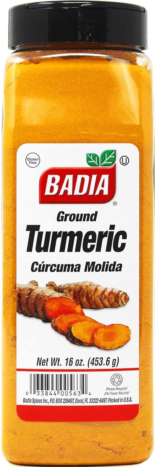 Badia Ground Turmeric Powder, 16 oz - Curcuma Spice for Cooking | Earthy golden turmeric powder adds warm flavor and vibrant color to curries, rice, soups, vegetables, and spice blends - Product Image